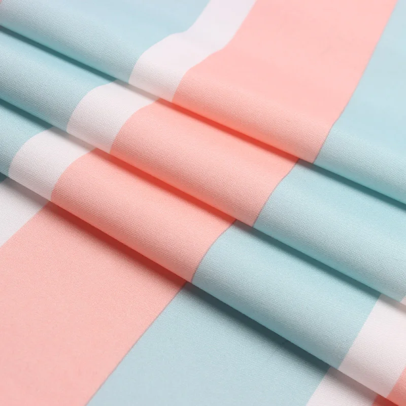 
Good quality twill microfiber peach skin fabric with green and pink stripe print 