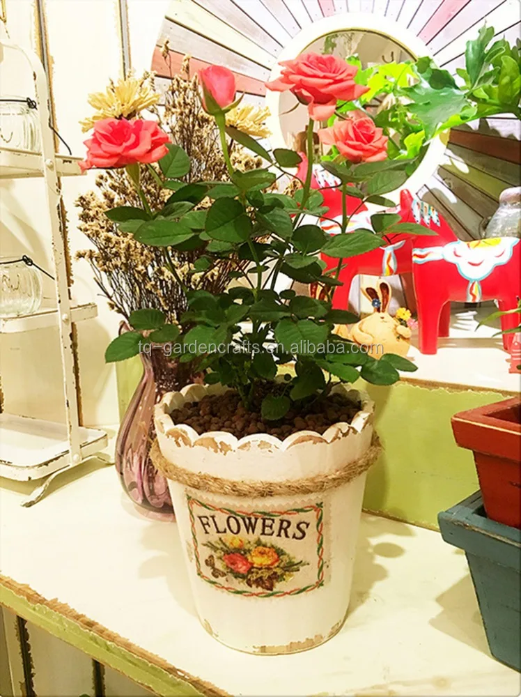 New cheap garden home decorative rustic shabby chic white Washed Wooden flower planter pot European style flowerpot