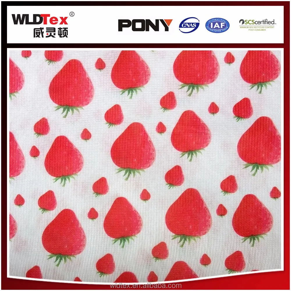 Пользовательские клубника печатных водонепроницаемый полиэстер ткани для сумки