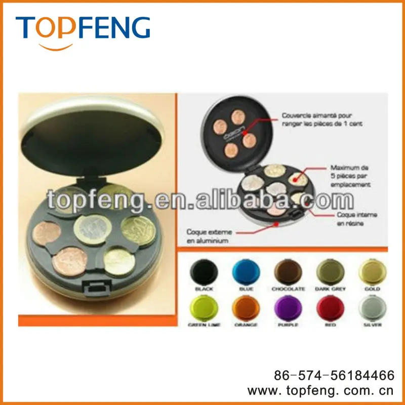 Round Aluminum Euro Coin Dispenser Storage Coins Wallet Aluminum Coin Box