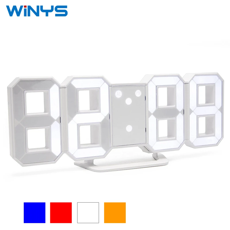 Digital Alarm Clock Modern Wall Desk Table 3D Clock Colorful LED Light with Thermometer Snooze Function