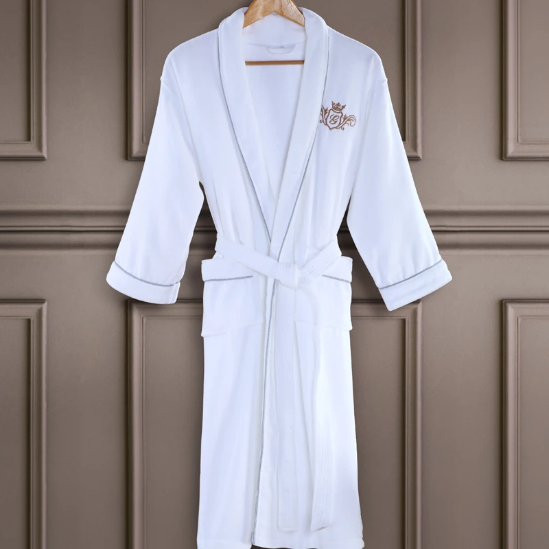 Hot Selling Custom Logo Shawl Collar Bath Robe 100% Cotton Velour Terry Bathrobe for SPA Resort Hotel