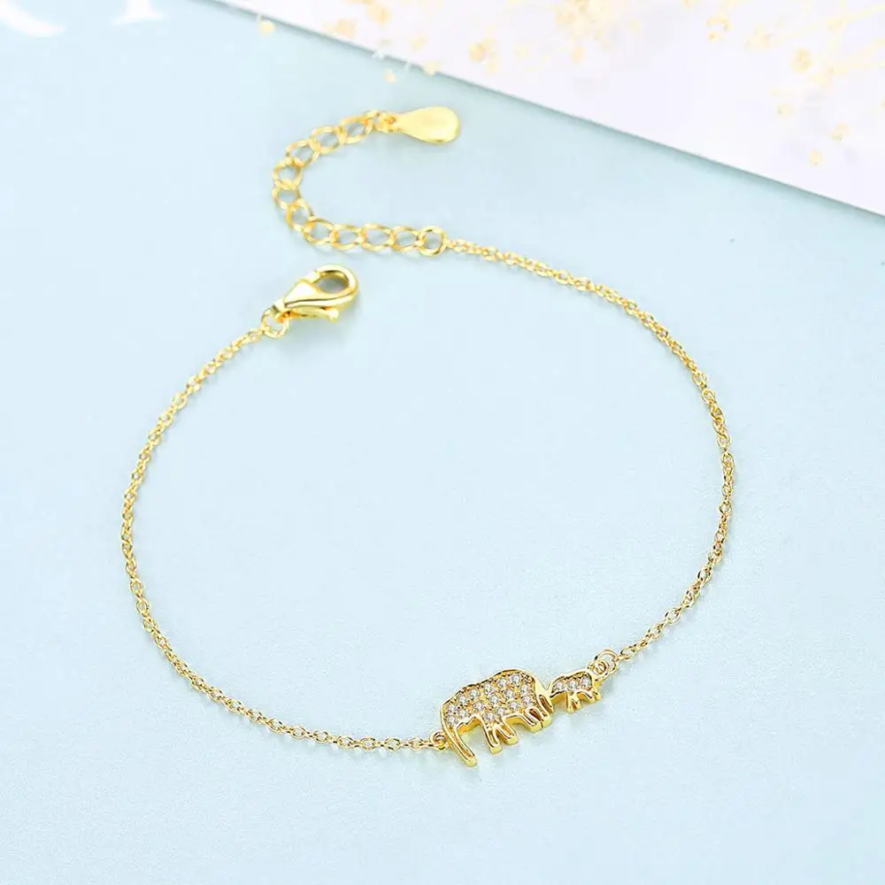 CZCITY Luxury 925 Sterling Silver Elephant Pendant Bracelets Gift for Mother&Daughter Lovely Jewelry