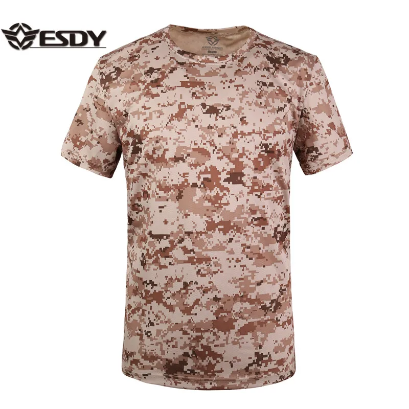 ESDY уличные мужские рубашки с коротким рукавом тактические камуфляжные охотничьи быстросохнущие футболки круглым вырезом