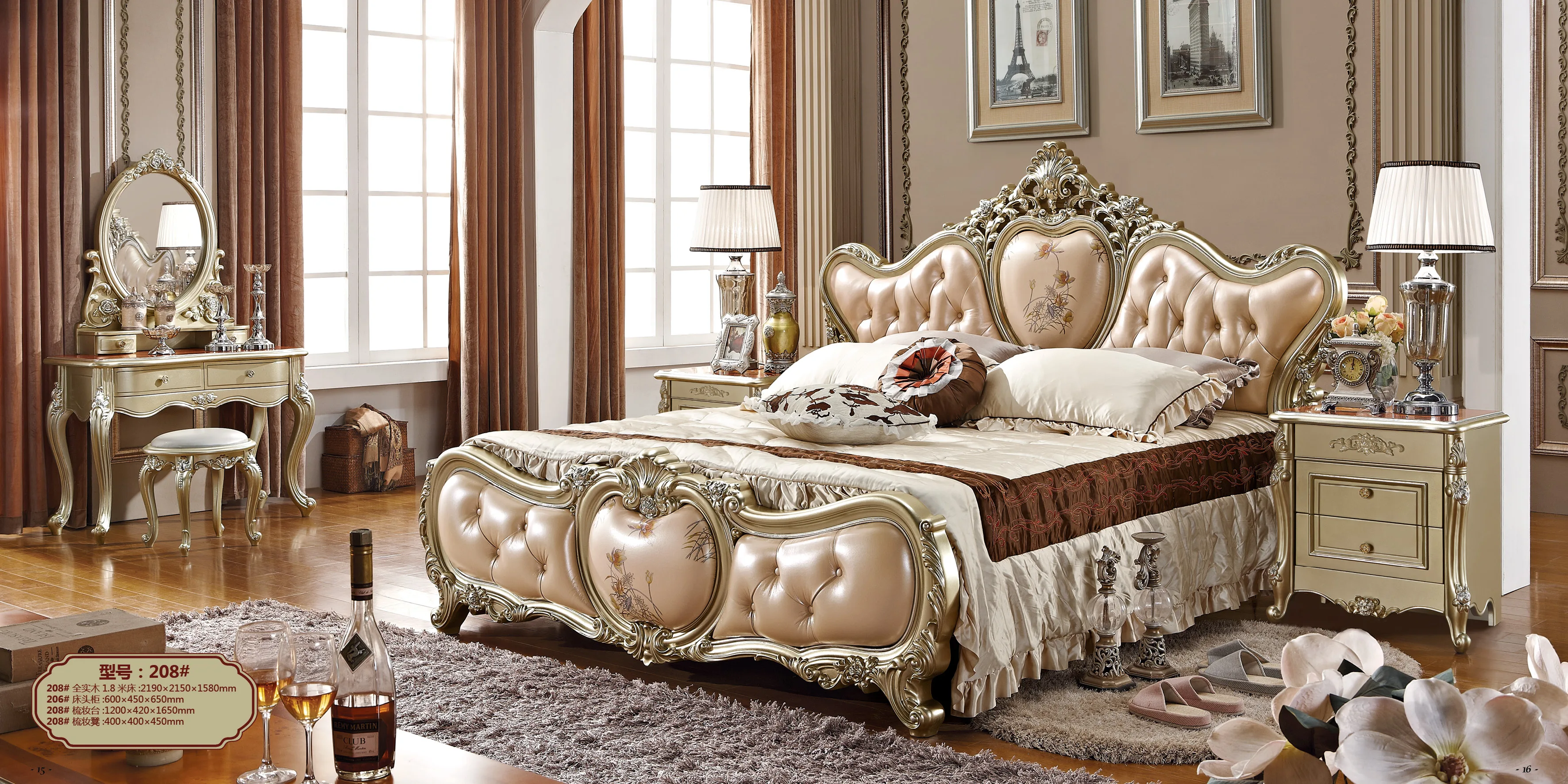 European Antique wedding bedroom set Classic Hand Carved French Luxury  bed design furniture wooden