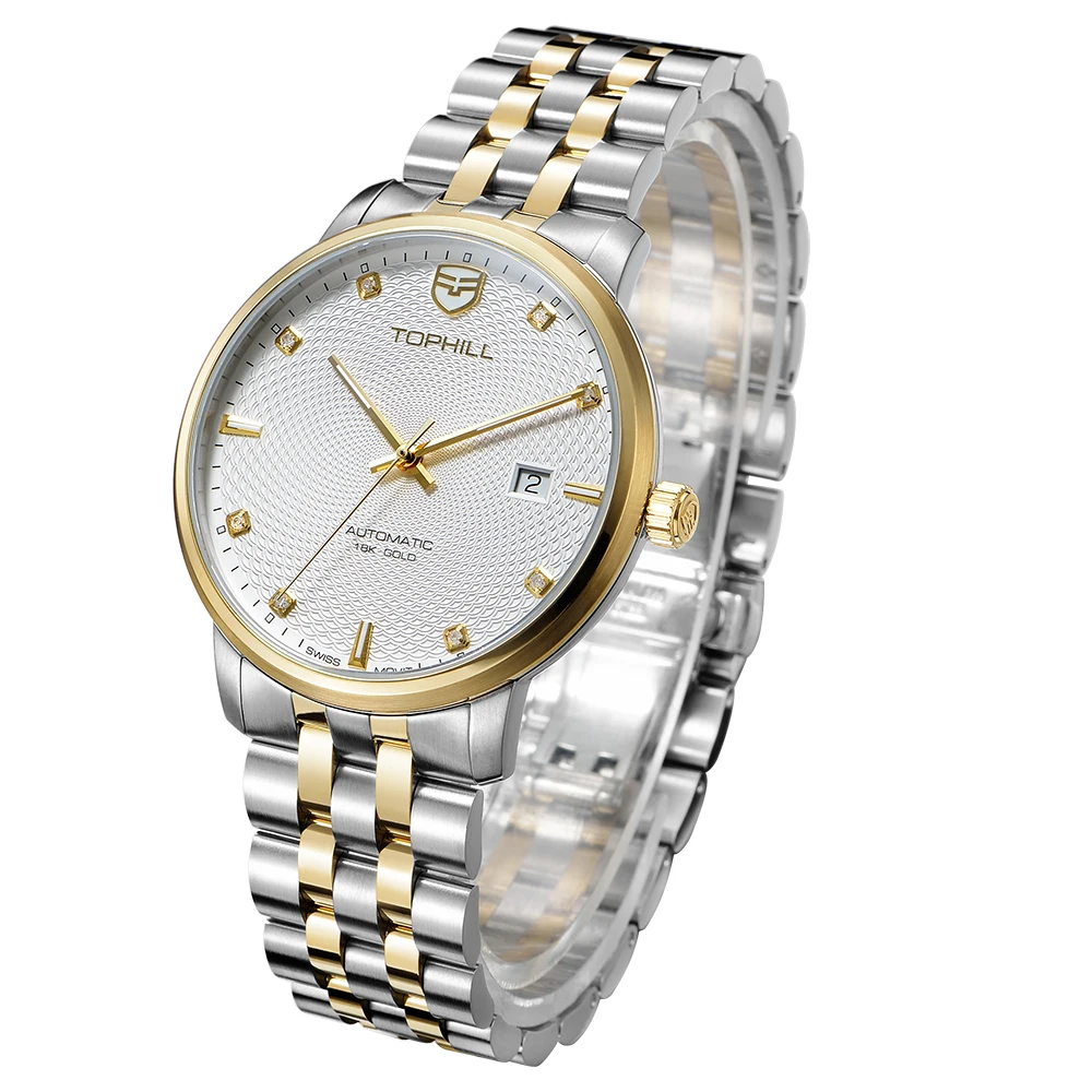 ShenZhen Factory Custom Brand 18k Gold Switzerland Automatic Movement Stainless Steel Back Watch 2824