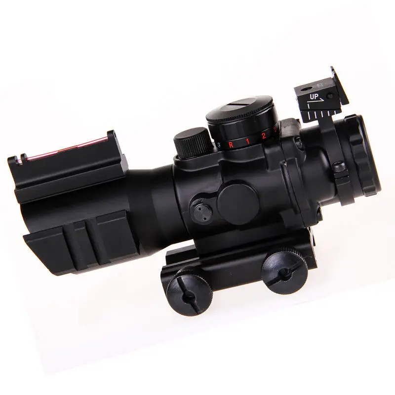 Scope Fiber Illuminated 4x32 Rifle Optic Sight Red Tactical Tri Acog Prismatic