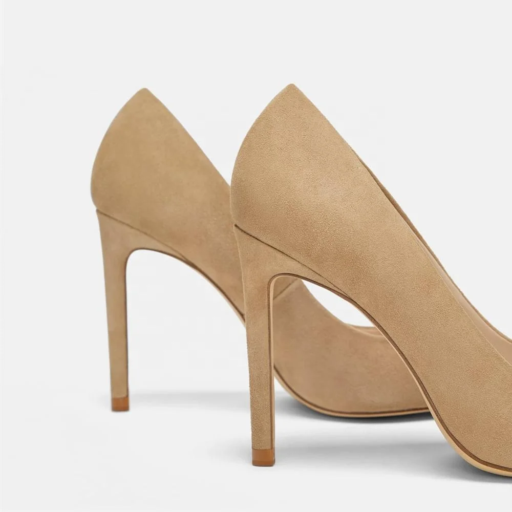 MANRINO-0303 10 cm Nude Suede Material Pointy Toe High Hill Rubber Sole Dress Shoes For Women