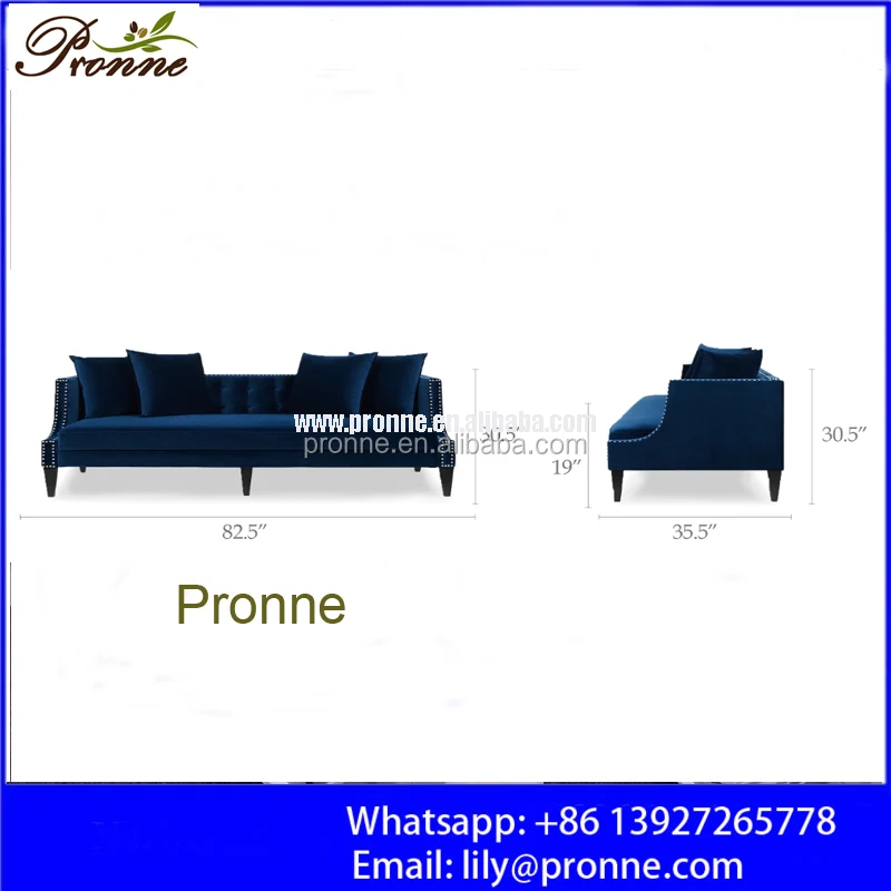 velvet blue beauty salon elegant waiting sofa/french style couch