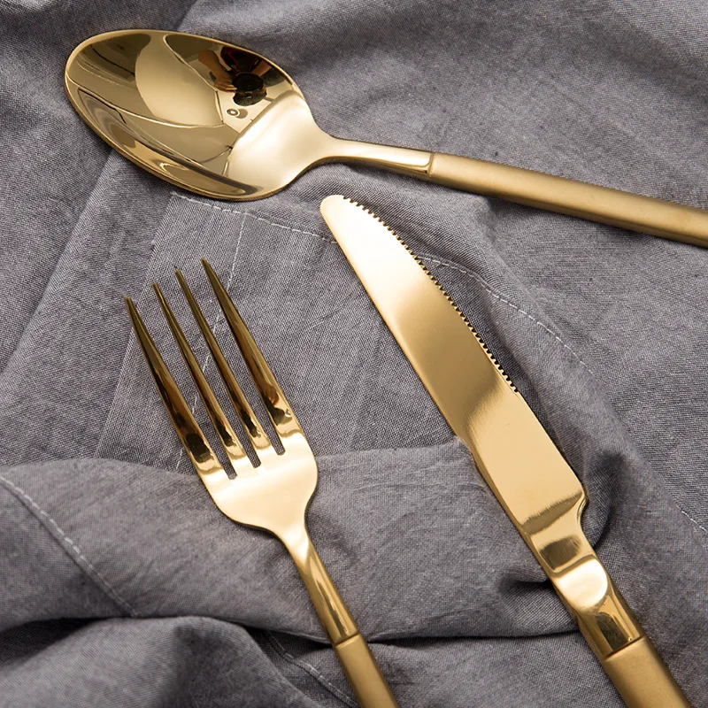 
Discount Inexpensive Flatware Set Stainless steel 18/10 Table matte gold cutlery set 
