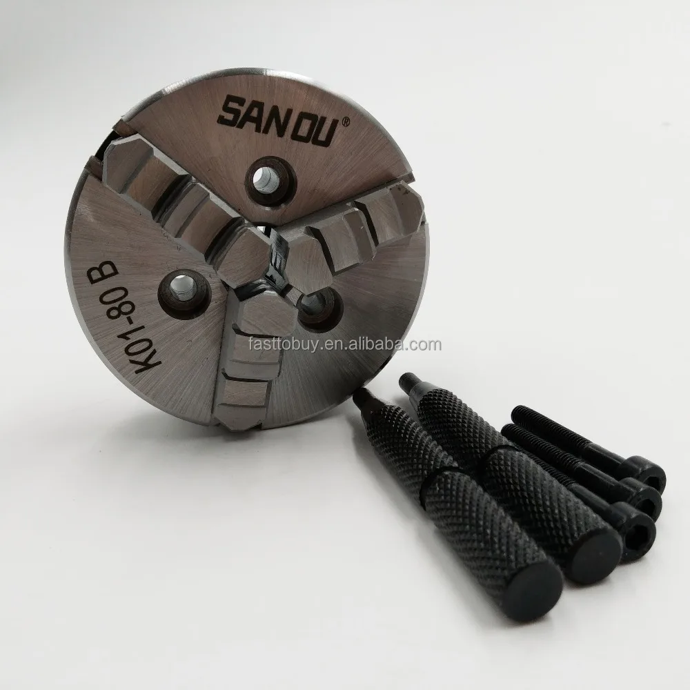 
K01-80B M5 Fingertight Self-Centering Sanou CNC Wood Lathe Chuck 3 Jaws 