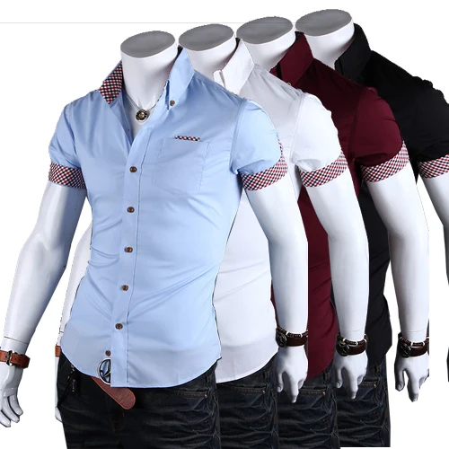 Amazon Wholesale Mens Short Sleeve Shirt Plaid Shirt
