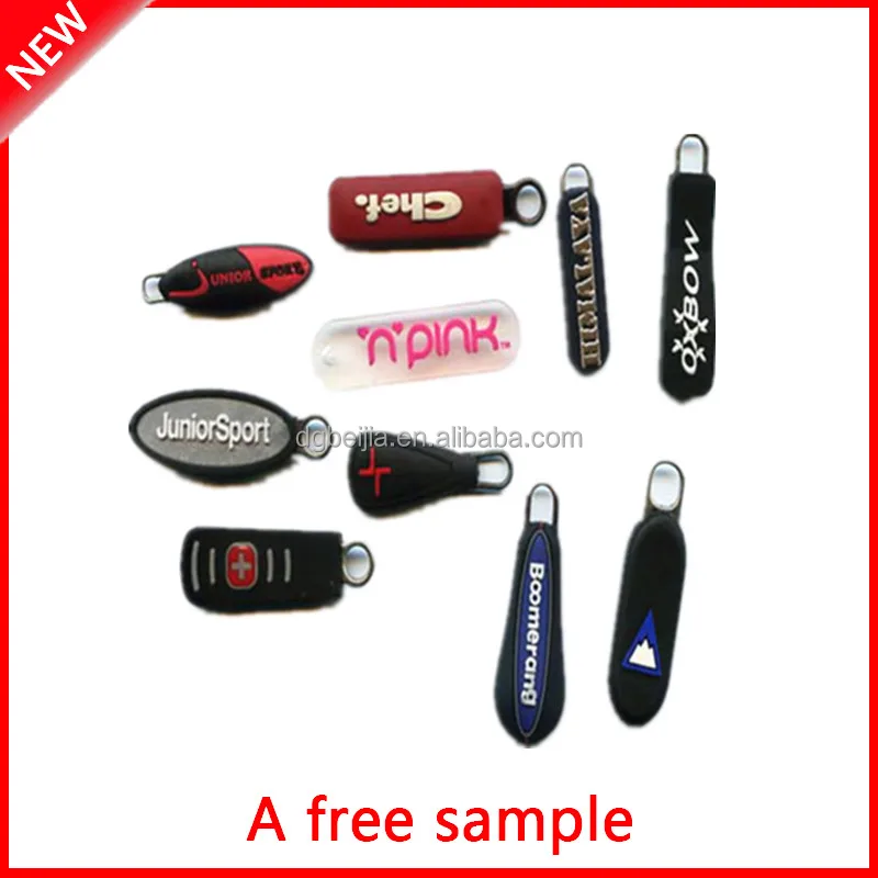 Custom rubber zipper puller, silicone soft pvc zipper pull for clothing