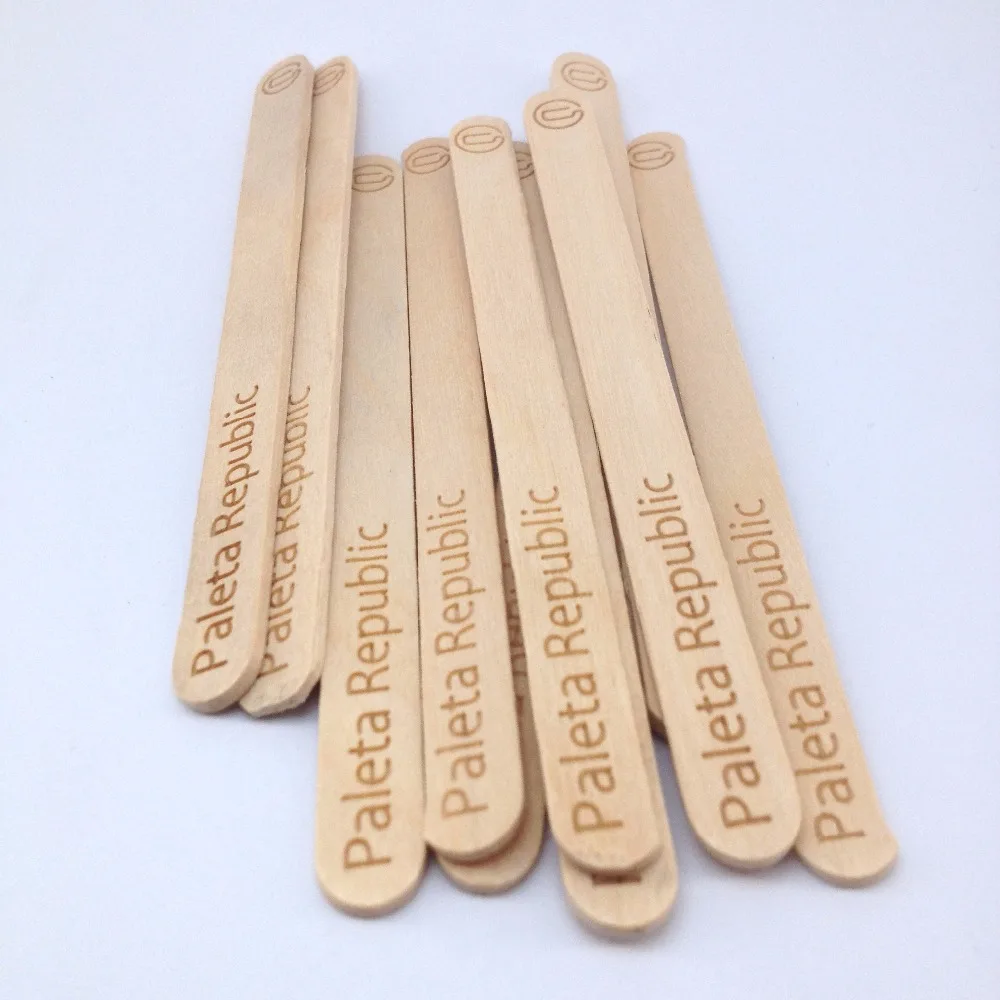 Laser Engraved Logo Beveled Edge Natual Birch Wood Popsicle Ice Cream Sticks