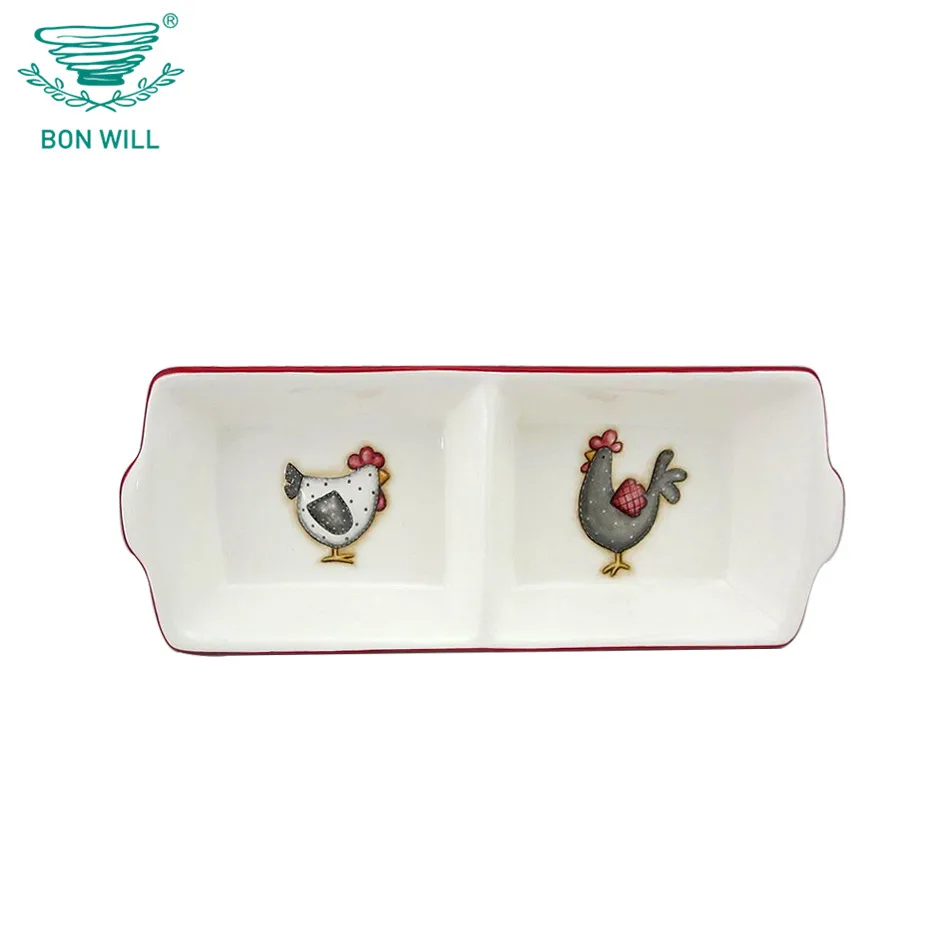 Divided Serving Dish for seasons with fish design by decal