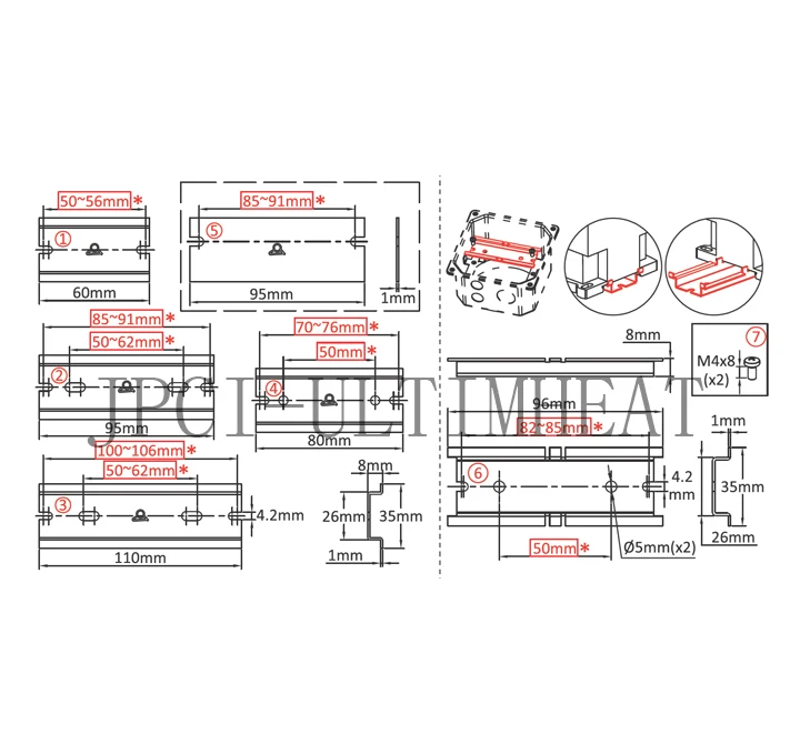 Type 66KD, DIN rails for assembly of temperature controllers, contactors and power relays