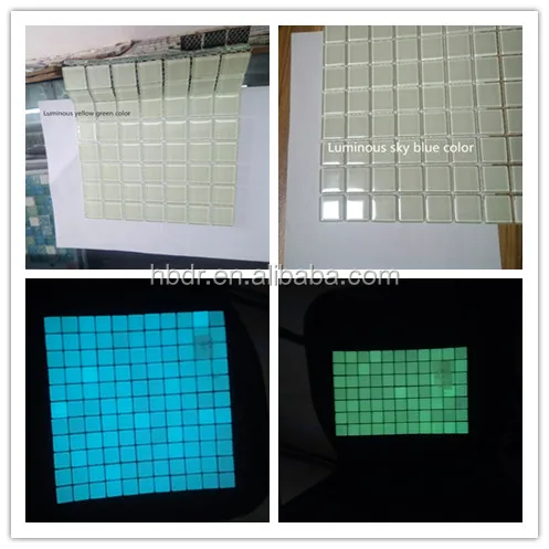 Glow in the dark luminous green solid glass swimming pool mosaic tiles