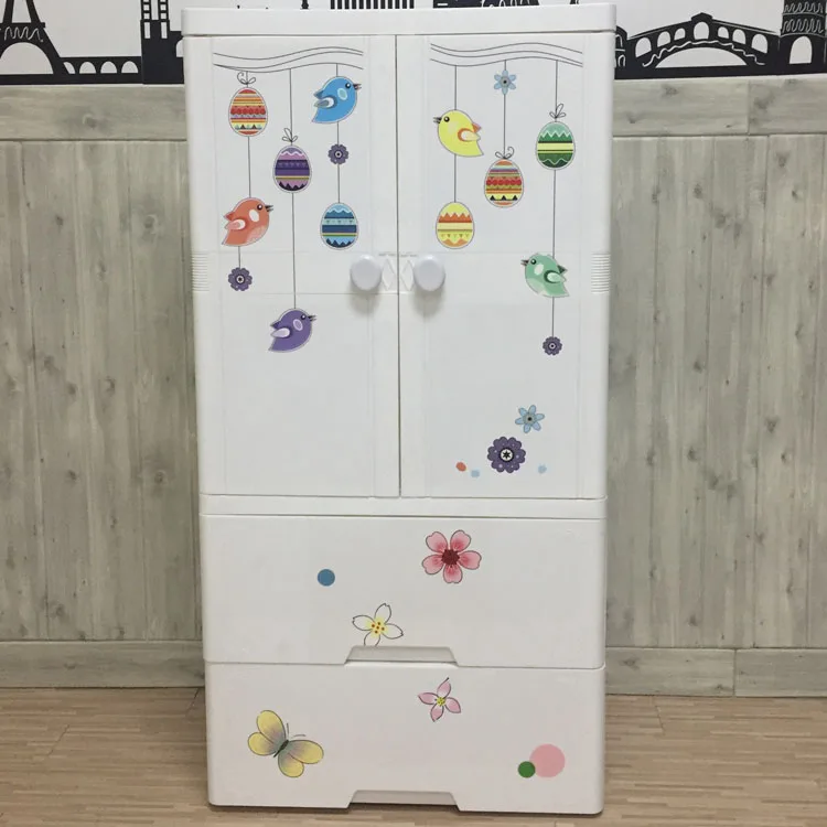 2 door kids lovely plastic bedroom clothes wardrobe 3 layer cupboard