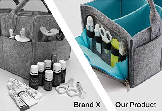 QJMAX 100% Thickness Felt Removeable Insert Baby Diaper Caddy Organizer With 10 Pockets