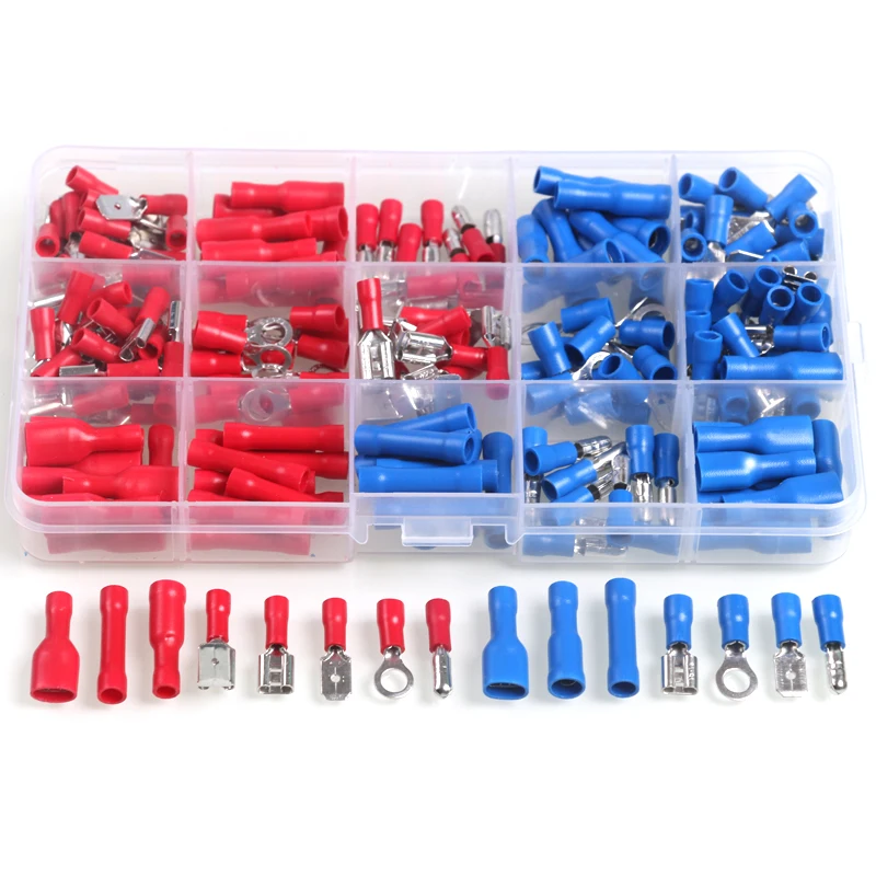 200PCS Assorted Insulated Electrical Wire Crimp Cable Connector Spade Butt Ring Fork Set Ring Lugs Terminals Kit