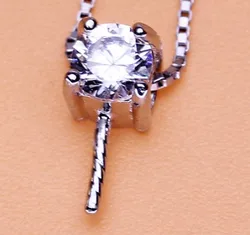 Princess cz shiny 925silver solid pearl pendant mounting