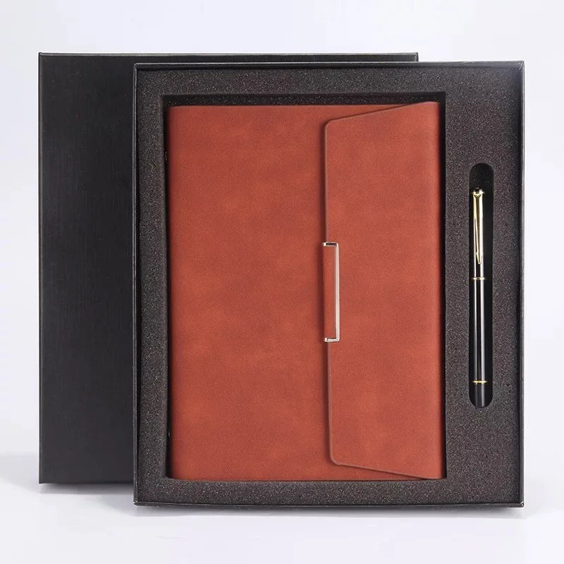 2019 Luxury PU leather diary business pen and notebook gift set