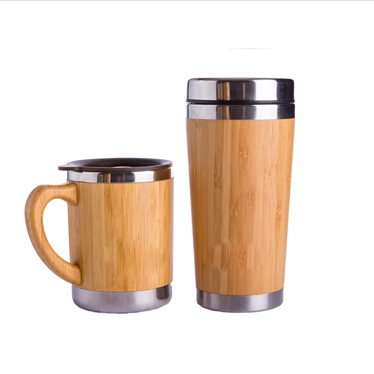 blank bamboo coffee mug stainless steel water bottle wine cup with handle
