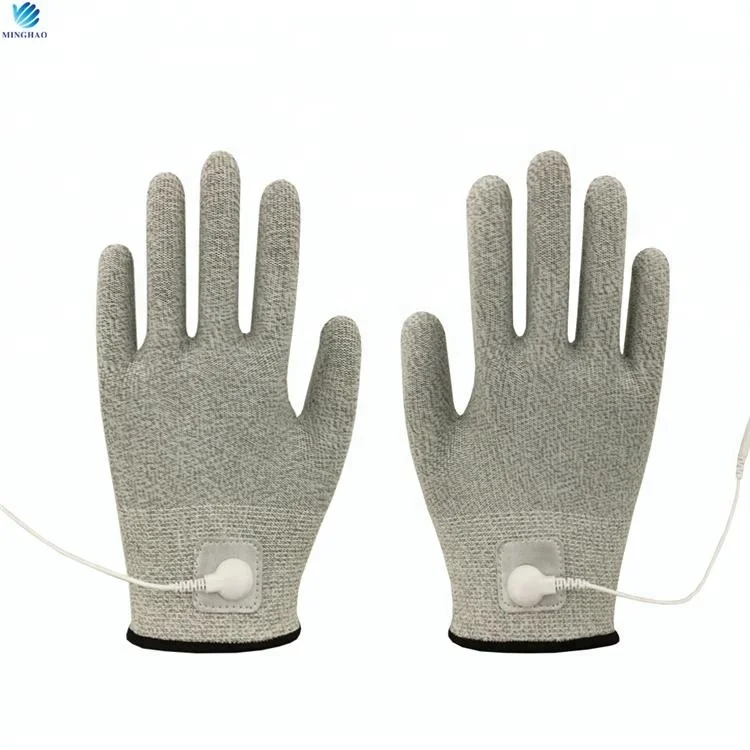 Ready to Ship Conductive Vibrating Massage Beauty Silver Fiber Thread Gloves Electrotherapy Compatible with TENS/EMS Machine