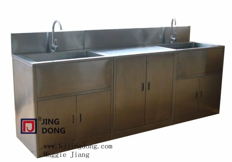 Two-person Station Stainless Steel Hospital Wash Sink with Cabinet