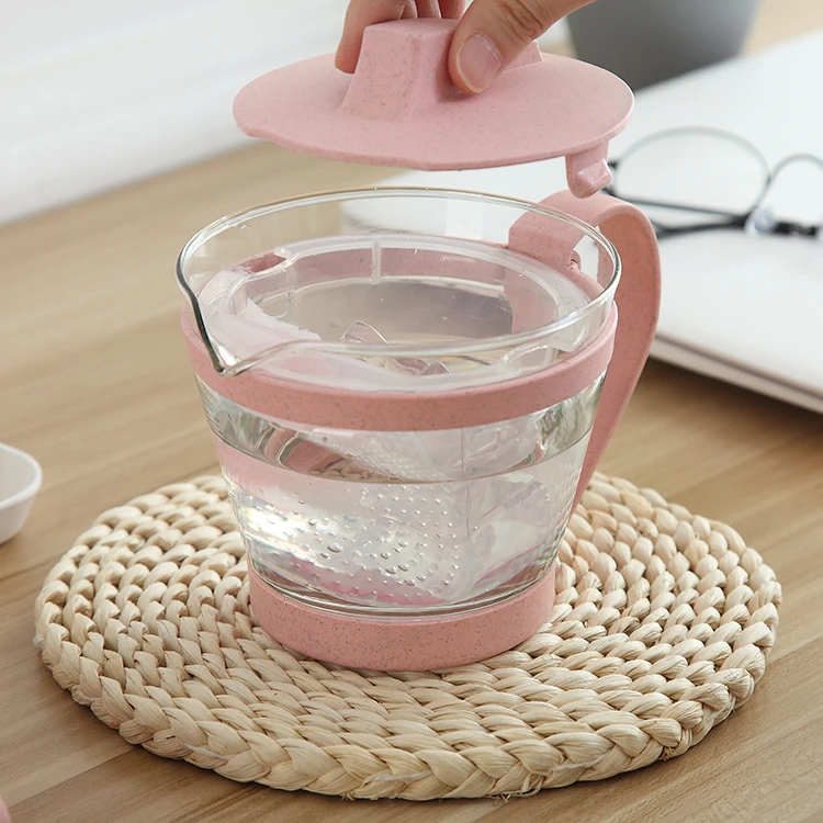 Heat resistant 500ml wheat fiber water herbal  filter scented tea coffee pot strainer glass teapot with infuser