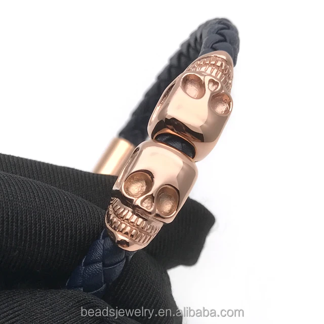
Best selling products 2017 in USA of engravable bracelets northskull braided cow leather North skull bracelets 