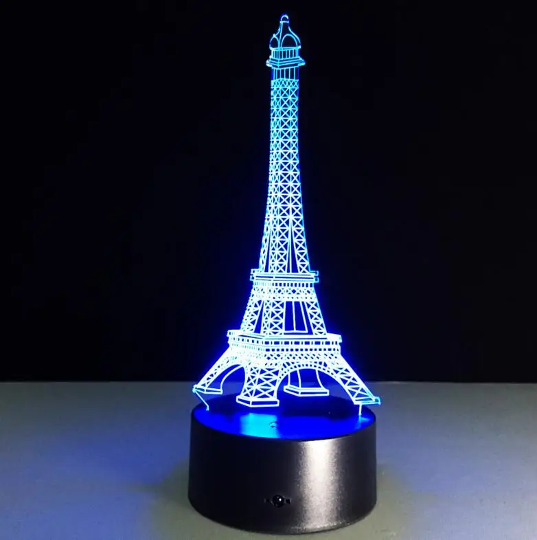 Creative Eiffel Tower Shaped 3D Night Light LED Stereoscopic Desk Lamp Room Decoration Table Lamp 3D Energy Saving Lamp