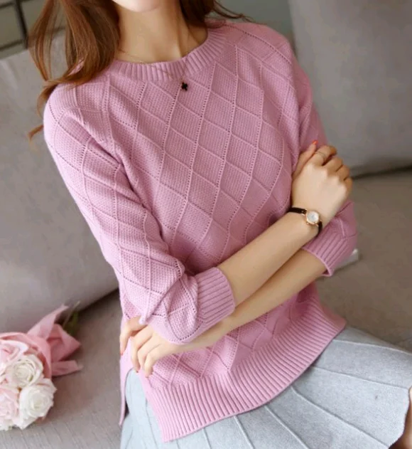 New plaid design lovely knitted woman sweater sweet trend newst women elegant ladies knitwear
