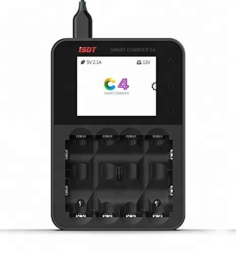 Интеллектуальное зарядное устройство ISDT C4 8A с сенсорным экраном и USB-выходом для батарей 18650 26650 AA AAA