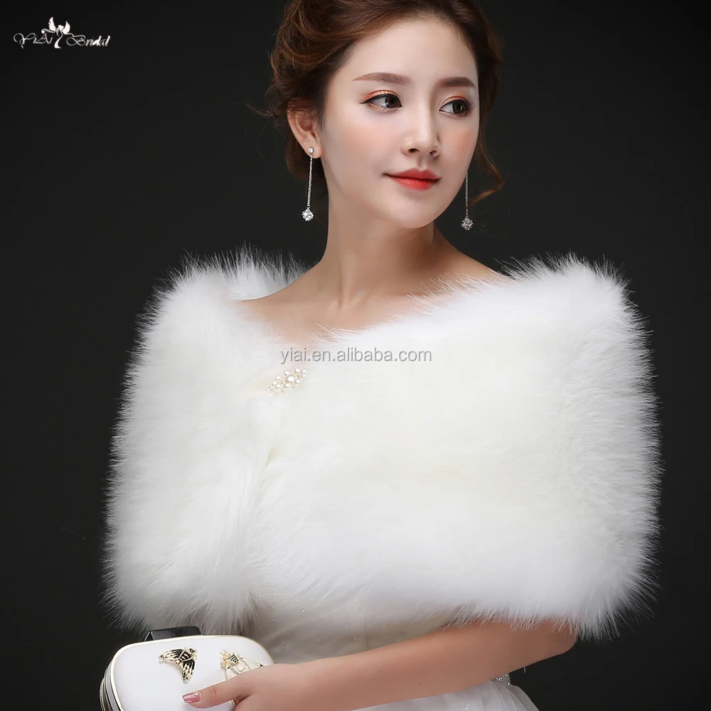 
LZP228 Elegance Off Shoulder Wedding Shawls White Faux Fur Winter Cloak 