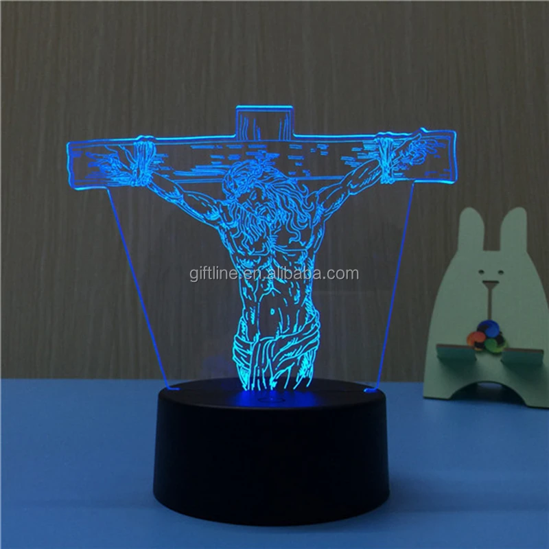 novelty high quality 3d deco light optical illusion Jesus 3d table lamp