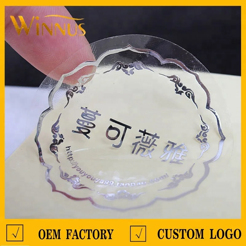 custom logo barcode print die cut self adhesive plastic transparent pvc stickers sheet hot stamping gold foil clear sticker