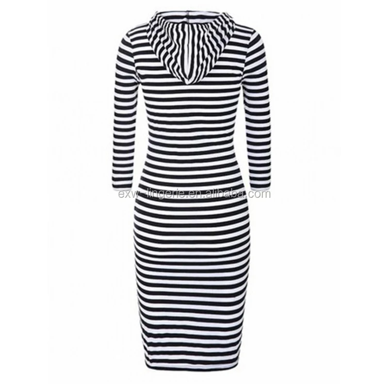 
Women Stripes 3/4 Sleeves T-shirt Knee Length Dress Girls Summer Dress 