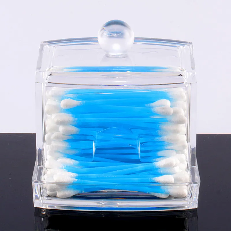 Clear Acrylic Cotton Swabs Organizer Box Cosmetic Q-tip Storage Holder Makeup Storage Box Portable Cotton Pads Container
