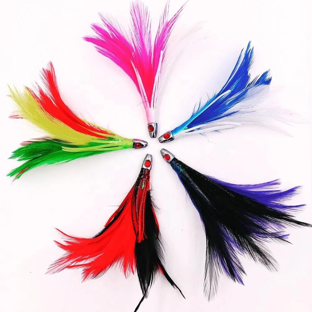 wholesale lead jig tuna feather trolling fishing lures light saltwater trolling fishing tackle