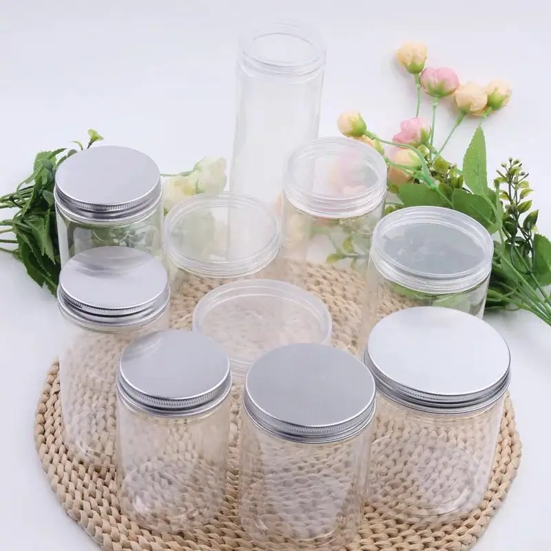 250ml 8 oz wholesale PET transparent food plastic jar with aluminum cap