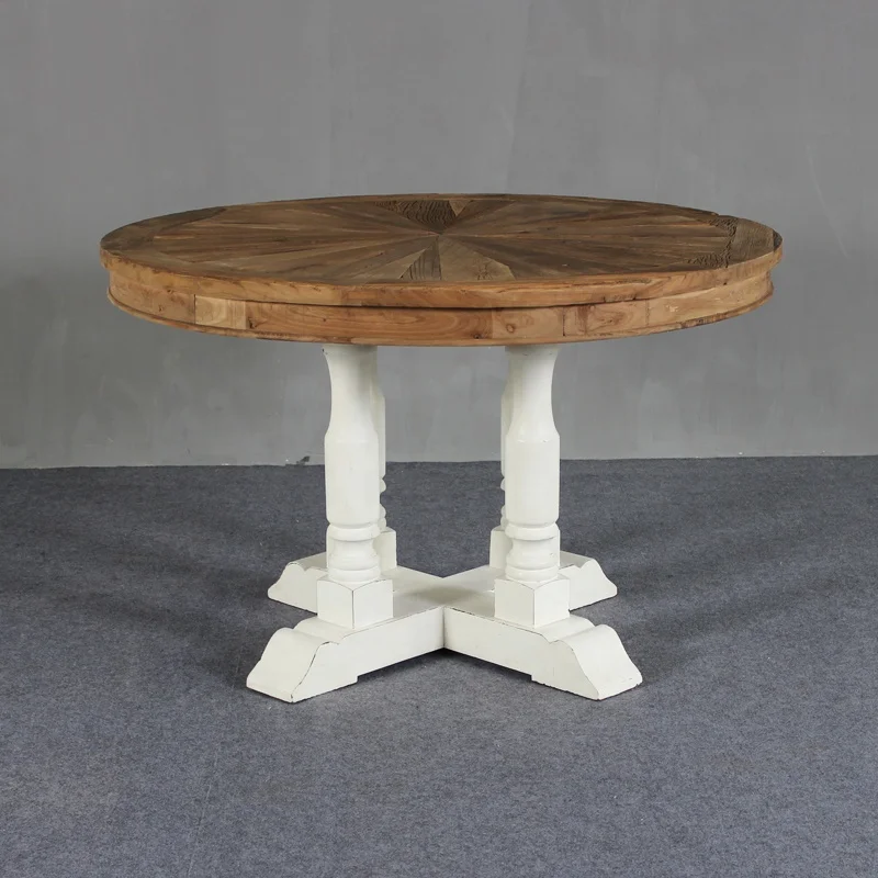 MRS WOODS French Country Style Wooden Dining Restaurant Table Set 6 Seater Round