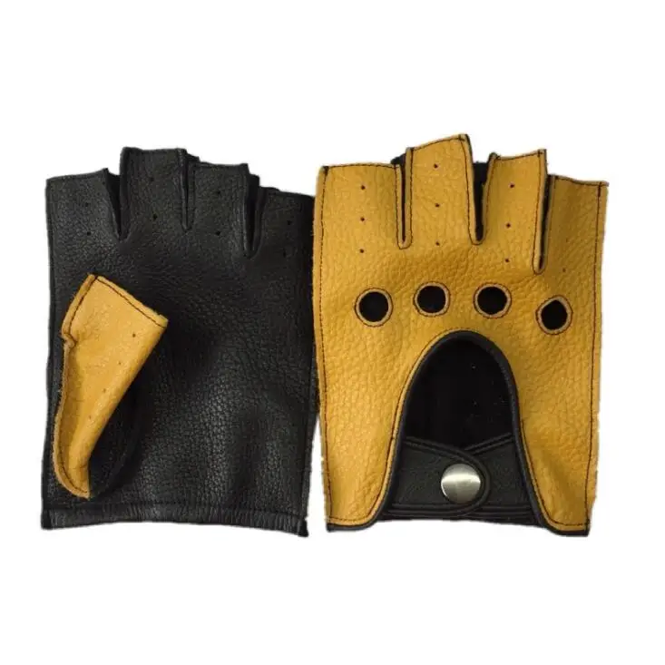 
Factory 2 colors matching deerskin leather sport brown and black half finger car driving gloves 
