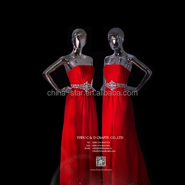 Chrome mannequin female standing with glass base supply