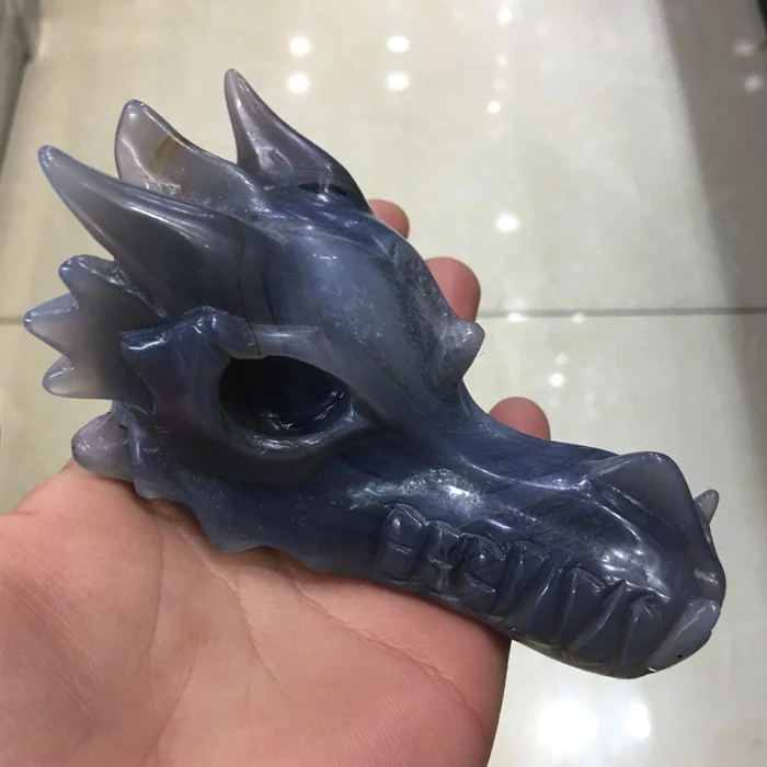 Natural Beautiful Agate Crystal Quartz Dragon Skulls Crystal Geode Carved Dragon