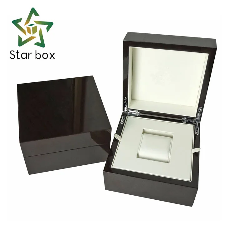 Luxury custom piano black glossy lacquer MDF wooden watch gift box for watch packaging