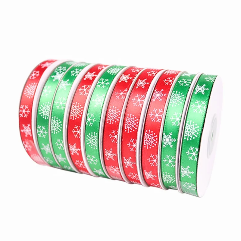 
0.41inch(1cm) One side Printing Christmas ribbon 25yards(22m) Long Customize Snowflake printing ribbon 