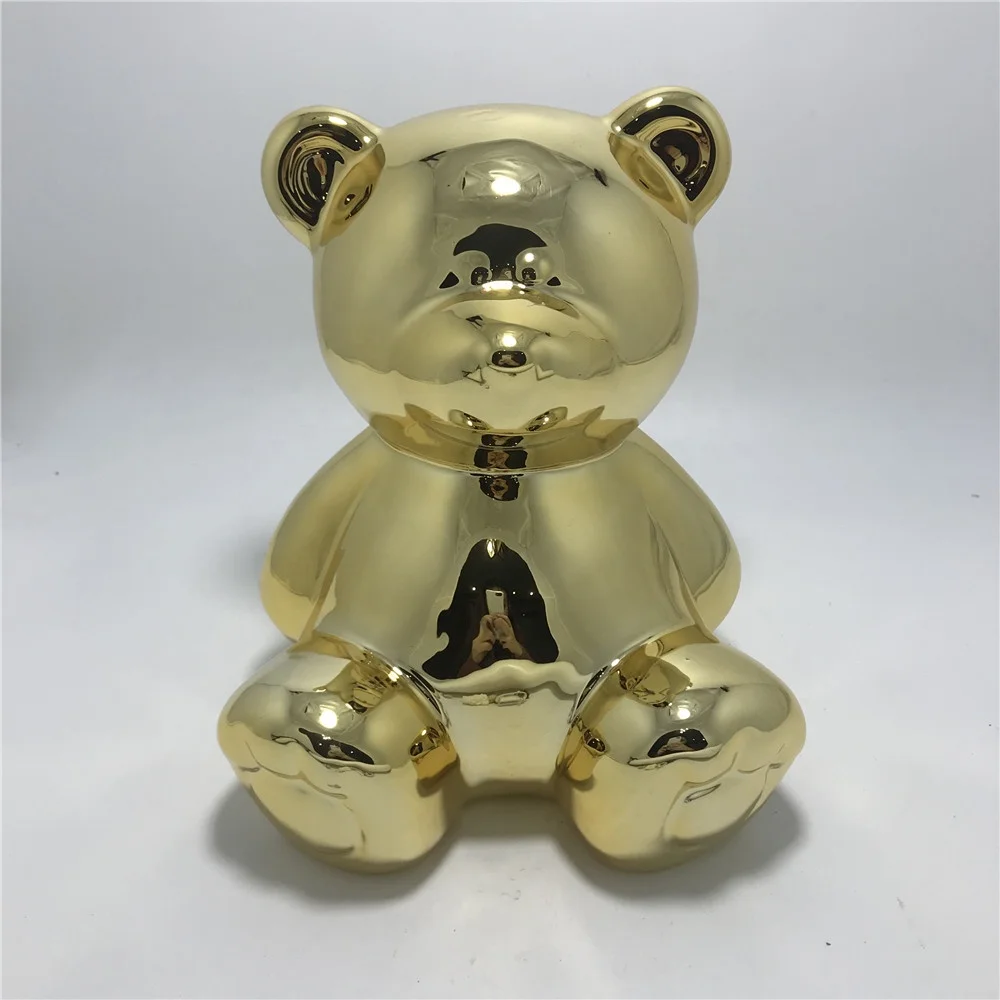 Ceramic gold plating teddy bear shaped money saving bank