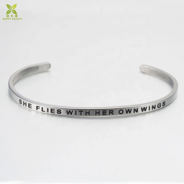 Personalized jewelry custom engraved letter name metal cuff bracelet bangle inspirational cuff bracelet