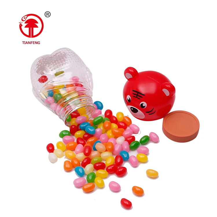 Promotional china candies jelly beans tiger shaped candy and jelly sweet gummy jelly beans bottle packing